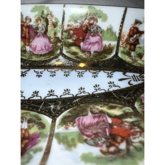 Vintage Royal Vienna Relish Dish Gold Beehive Elongated Bowl Courting Couple - Picture 3 of 5